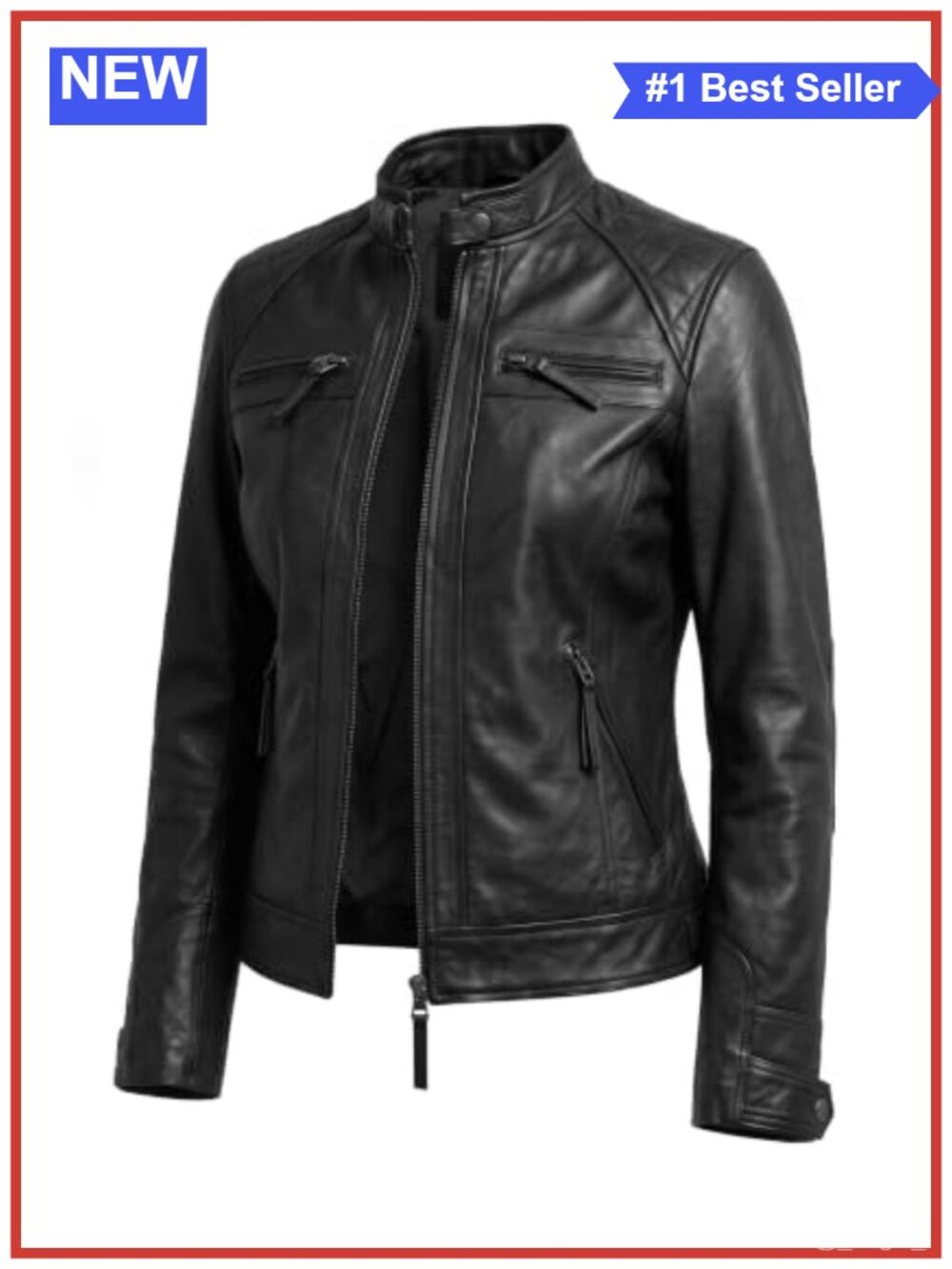 Lambskin Leather Cafe Racer Moto Jacket Quilted Zip Women